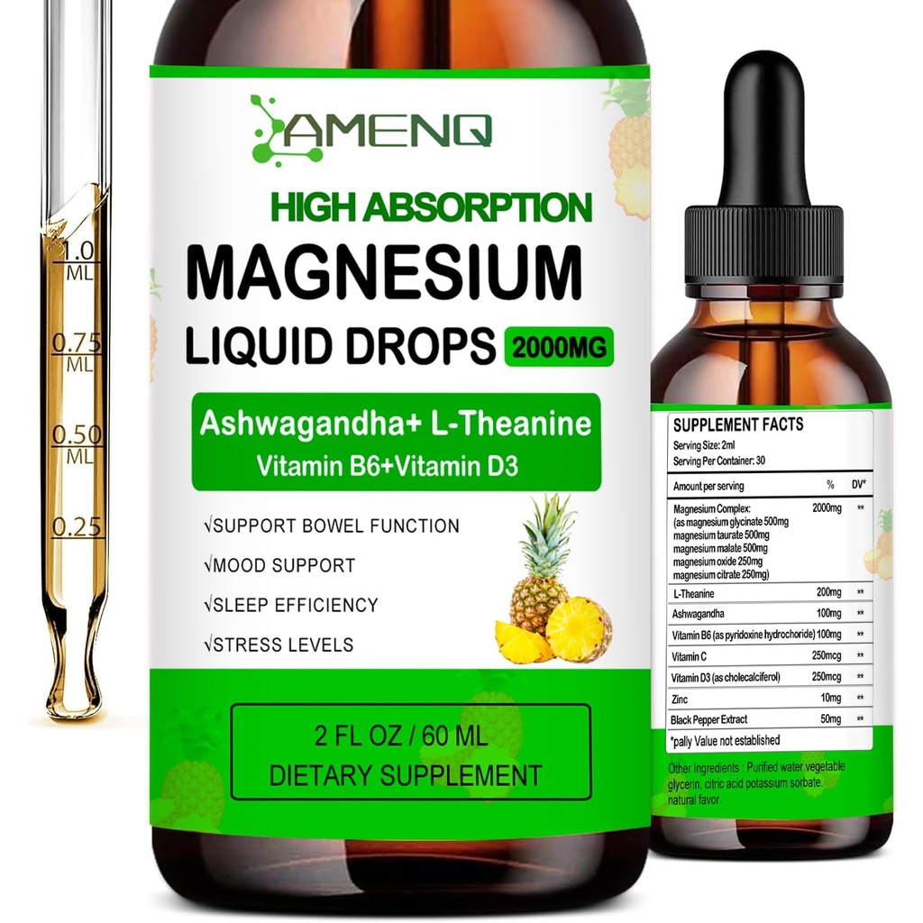 Liquid Supplement, Organik 5-in-1 Kompleksi Drops , Glycinate, Taurate, Hoffman, Malate, Citrate w/L-Theanine, Ashwagandha for Cortisol, Sleep*, Stres, Kas, Kas, Kas, Kas, Kas,