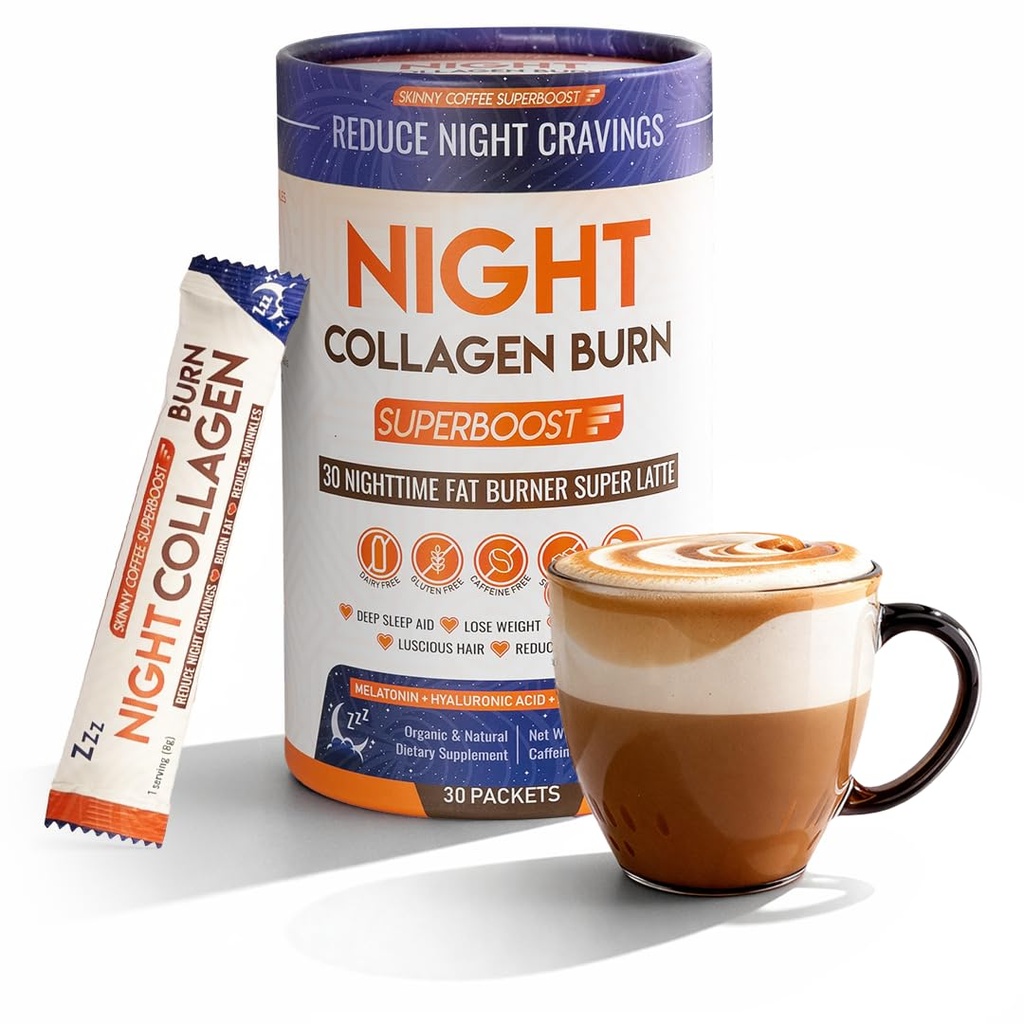 Night Collagen Burn - Kilo kaybı ve Belly Fat Burner & Sleep Aid for Women & Men | Sleep Support for Bloating & Metabolism, Appetite Suppressant | Supports Skin, Hair, Nails & Commons | 30 Hizmet