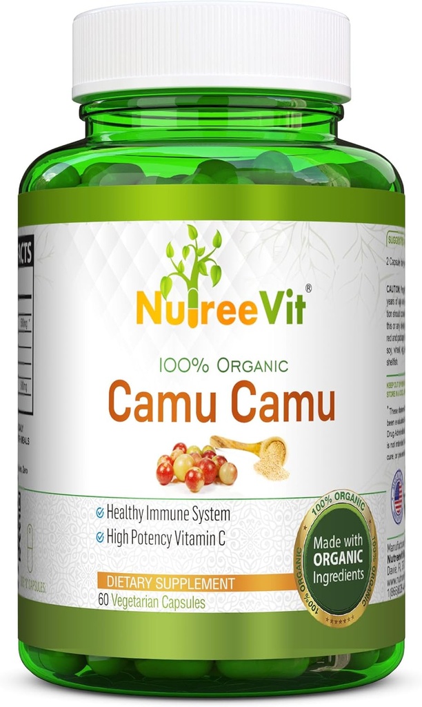 NurteeVit 100% Organik Camu Camu Capsules 500 mg - C vitamini,Packed with Vitamins and Minerals (90 Kont)