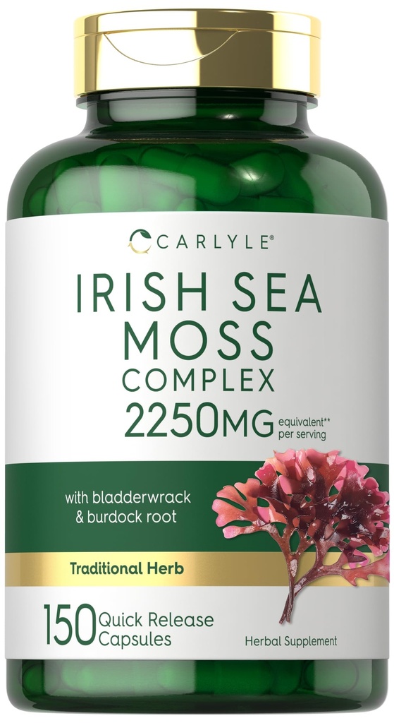 Carlyle Irish Sea Moss Capsules | 150 Count | Complex Formula with Bladderwrack & Burdock Root | Non-GMO & Gluten Free