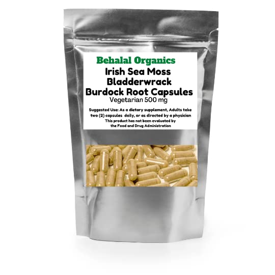 Irish Sea Moss | Bladderwrack | Burdock Root Capsules | 100 Quick Release Capsules 500 MG | Pure & Natural 102 Mineral Superfood