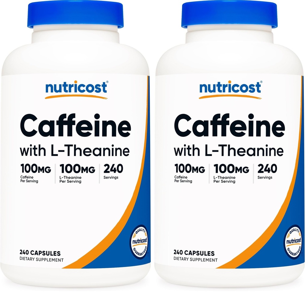 Nutricost Caffeine with L-Theanine, 100mg of Each, 240 Capsules, 240 Servings - Non-GMO and Gluten Free (Pack of 2)