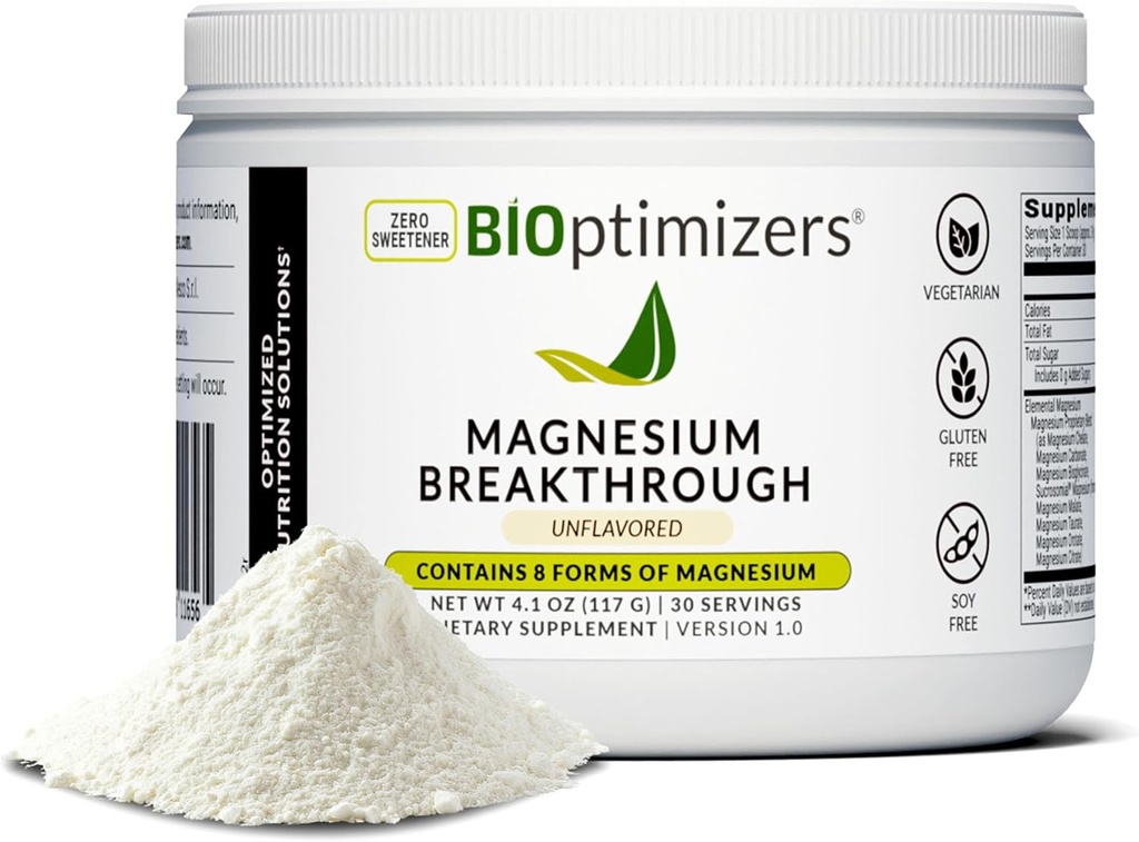 BIOptimizers Magnezyum Breakthrough Drink - 8 Forms of Magnezyum, Electrolytes, Sleep Health, Stress, Muscle Recovery, Heart Support | Glycinate, Citrate, Malate