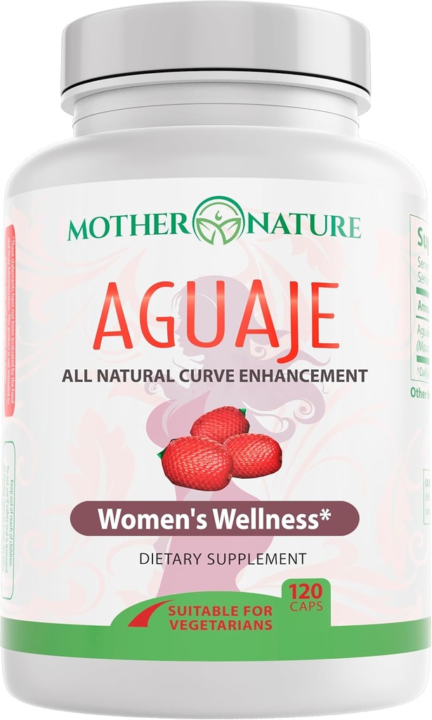 Mother Nature Aguaje Curves Capsules for Women, 1000 mg (120ct), Doğal ve Sustainable Sourced Aguaje Fruit from Peru for Women Health, Hormon Balance, Curve Advancedr, Vegan, Non-GMO & Gluten-Free-Free-G