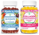 Lunakai USA Made Magnesium Glycinate with L-Theanine + Collagen Extra Strength Gummies Bundle – Naturally Flavored, Non-GMO – 60ct Each