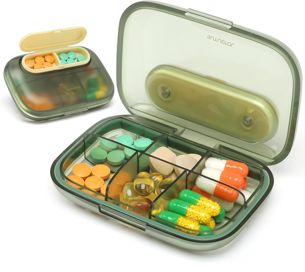 Toplive 6 Διαμερίσματα Μικρό Χάπια Υπόθεση Travel Pill Organizer Pocket Φαρμακευτική Υπόθεση Ταξίδι Φορητό Μικρό Χάπια Δοχείο με Magnet Light-Proof Mini Pill Box, Πράσινο