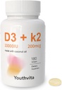 D3 k2 Vitamin 10000 iu, 180 Coconut Oil Softgels | 2 in 1 Vitamins Supplement D3 10000 IU & K2 (MK7) 200 mcg, Swallow, Supportsuba Aborpsiyon, Bone Immune, & Heart Health Health