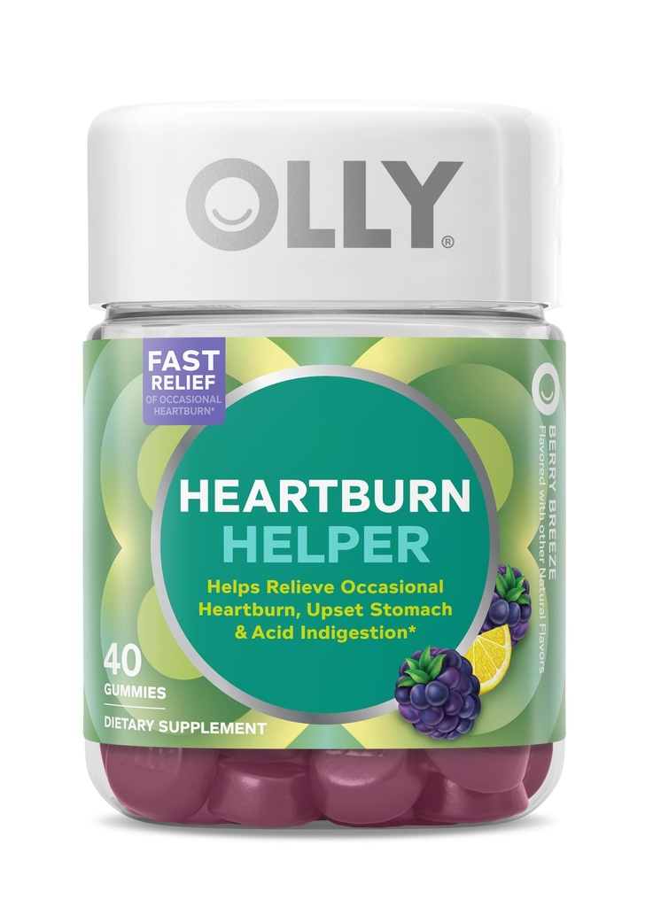 OLLY Heartburn Helper Gummy Supplement, Fast Relief of Occasional Heartburn,* Tricalcium Phosphate, Berry Breeze Flavored, 20 Servings - 40 Count