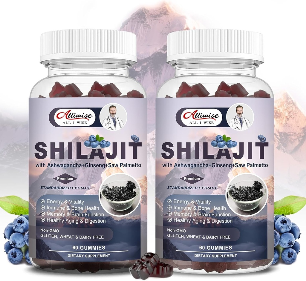 Erkekler ve Kadınlar için Shilajit Gummies, Shilajit Pure Himalaya Original Multi-Supplement, Shilajit Ashwagandha & High in Trace Minerals & Fulvic Acid for Energy, Strength & Immunity, 60 Hizmet