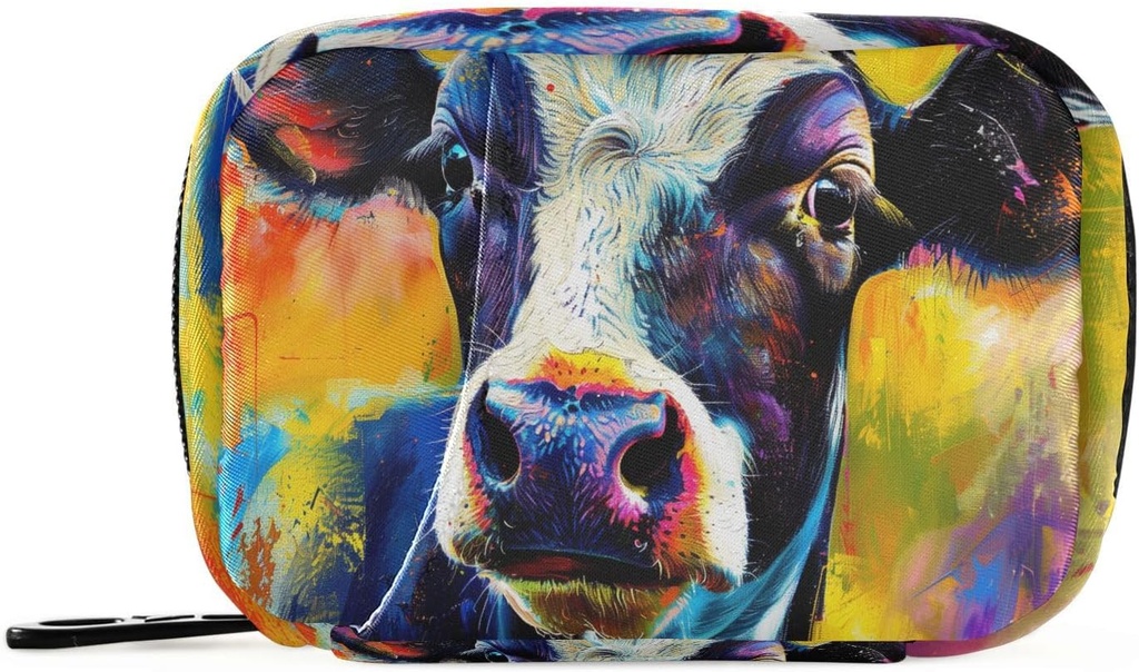 Pill Box Fun Cow 7 Day Pill Case Travel Pill Organizer Bag with Zipper Portable Weekly Vitamin Medicine Supplement Holder Pouch Bag