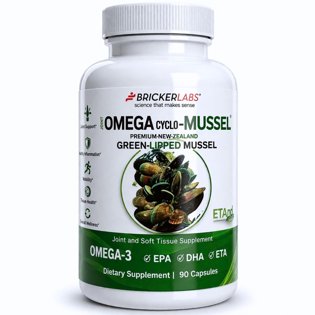 Bricker Labs Omega Cyclo - Mussel Joint Health Supplement, Premium New Zealand Green Lipped Mussel, Full Spectrum Omega Joint Supplements for Joint Health and Comfort, 90 Capsules