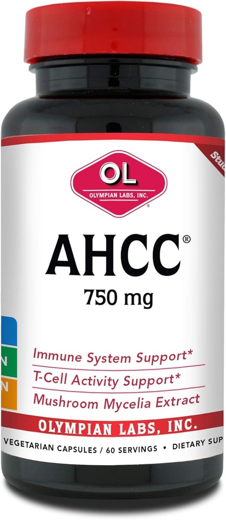 Olympian Labs Premium AHCC Supplement–750mg AHCC ανά κάψουλα– Υποστηρίζει την Ανοσολογική Υγεία, τη λειτουργία του ήπατος, και τη δραστηριότητα φυσικών κυττάρων Killer-60 Caps
