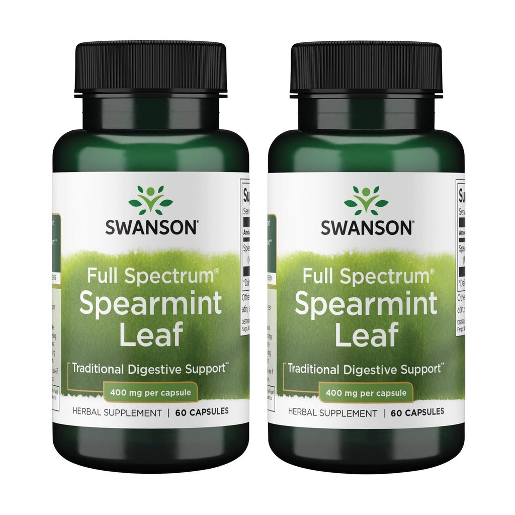 Swanson Spearmint Leaf (Mentha Spicata)- Full Spectrum Herbal Supplement Supporting Digestive Health & Mild Stomach Issues - (60 Capsules, 400 mg each) (2 Pack)