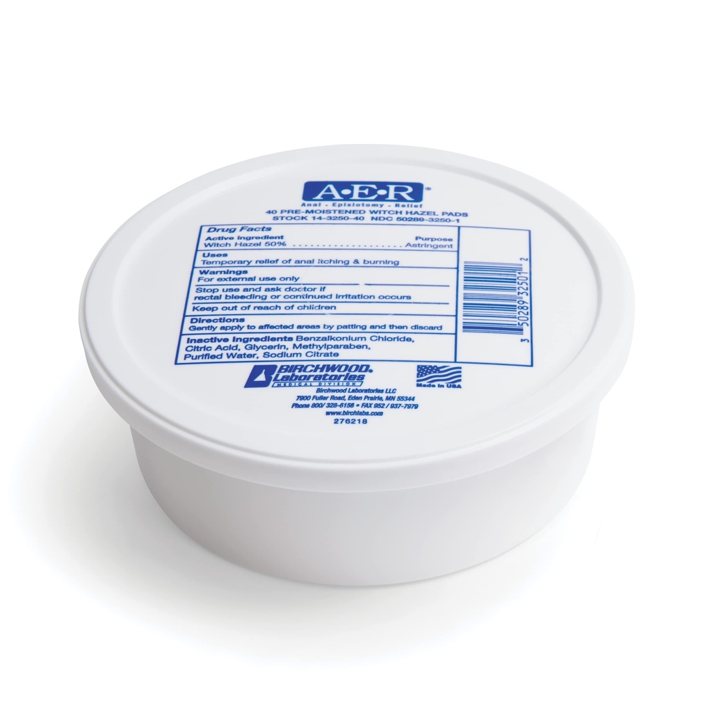 Birchwood Laboratories A-E-R Pre-Moistened Medicated Cooling Witch Hazel Pads For Hemorrhoid & Postpartum Relief, 40 Count