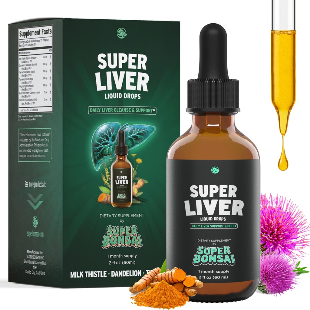 SuperBonsai Super Liver Support with Milk Thittle - All Natural Liver Cleanse Detox & Repair Aid - Doctor-Formulated Liver Supplement - Liquid Herbal Supplements for Liver Health - 1 Μήνα Προσφορά