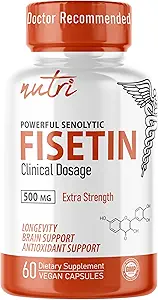 Nature's Fusions Nutri Fisetin 500 mg 60 Kont - Klinik Dosage - Fisetin Supplements - Güçlü Senolytic Activator, Antioksi ve Beyin Desteği - Doğal Polyols - 60 Kont