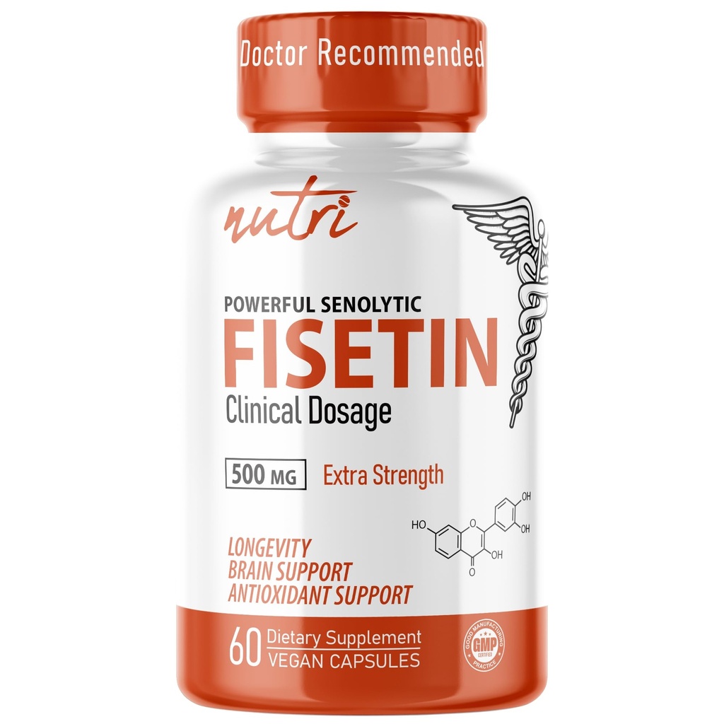 Nature's Fusions Nutri Fisetin 500mg 60 Count - Κλινική Δοσολογία - Συμπληρώματα Φισετίνης - Ισχυρός Σενολυτικός ενεργοποιητής, Αντιοξειδωτικό, & Υποστήριξη εγκεφάλου - Φυσικές Πολυφαινόλες - 60 Count