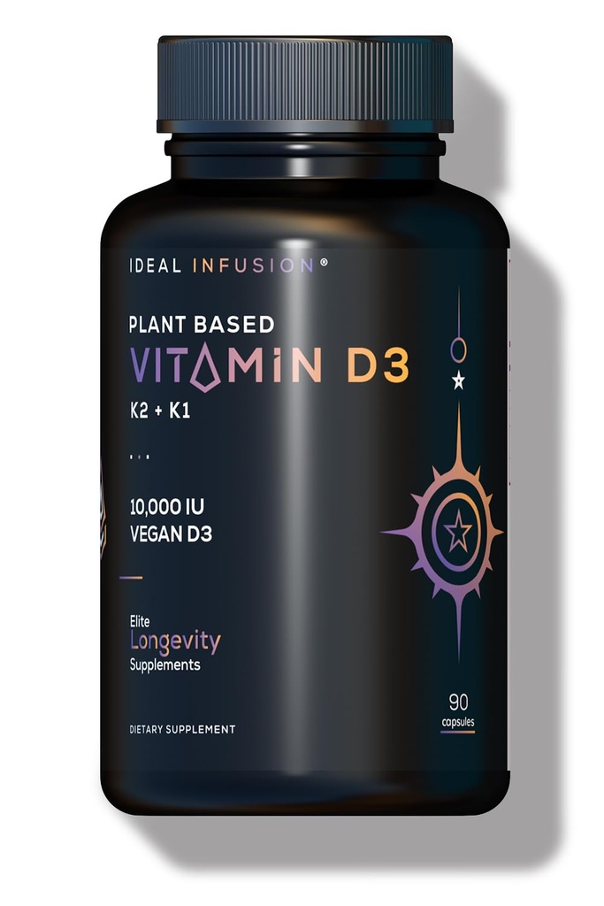 Wildcrafted Vegan Vitamin D3 10,000iu with K1 K2: Natural Plant Based D3 - Burp-Free Patented Coconut MCT Powder for Improved Absorption - Immune Support & Bone Structure (90 Servings) from Lichen