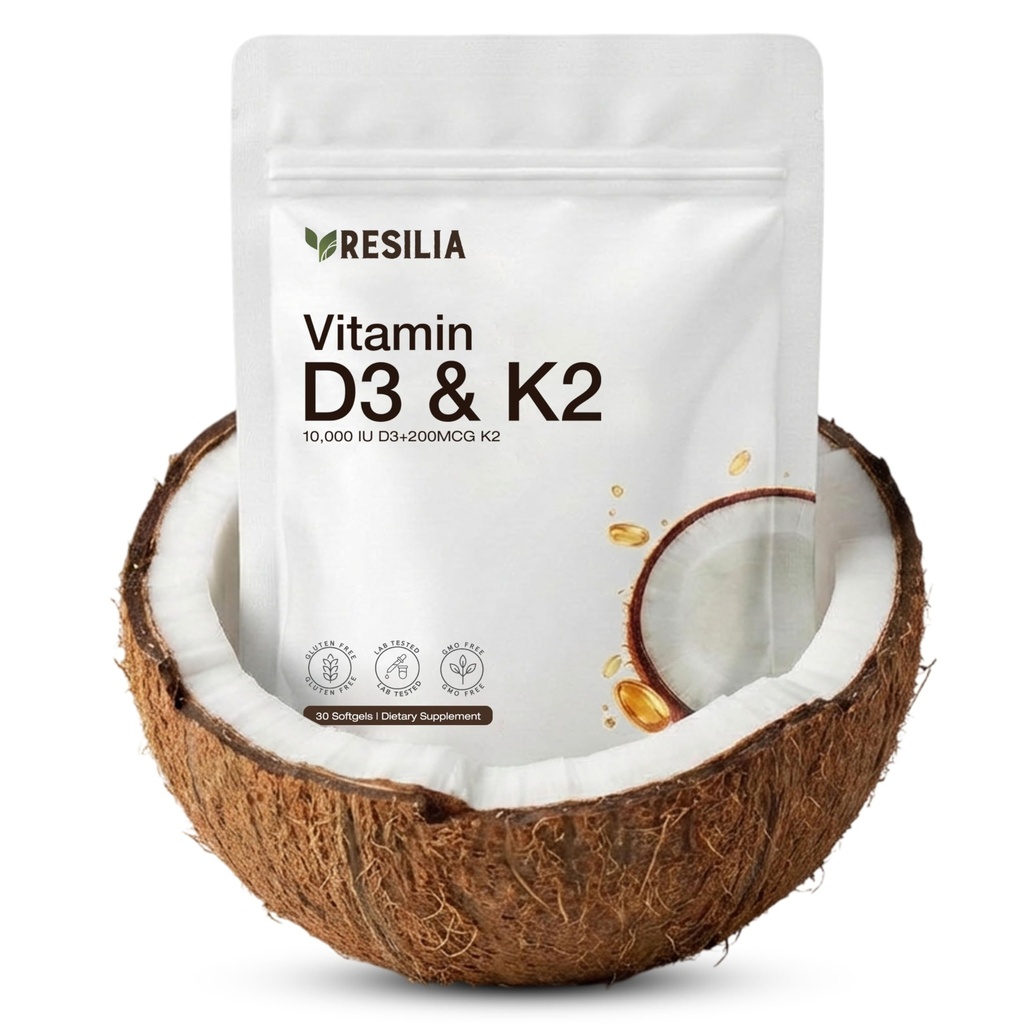 Reselia D3 K2 Vitamin 10000 IU + MK-7 200 mcg – High Potency Softgels with Coconut & Olive Oil for Maximum Absorption – Supports Bone Strength, Heart Health & Immune System – (30 Count)