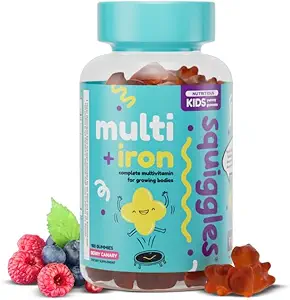 Squiggles Kids Multivitamin + Iron Gummies - Low Sugar Gummy Vitamins for Kids - Broad Spectrum of Vitamins and Minerals, Chewy, Yummy Berry Flavor (100 Count)