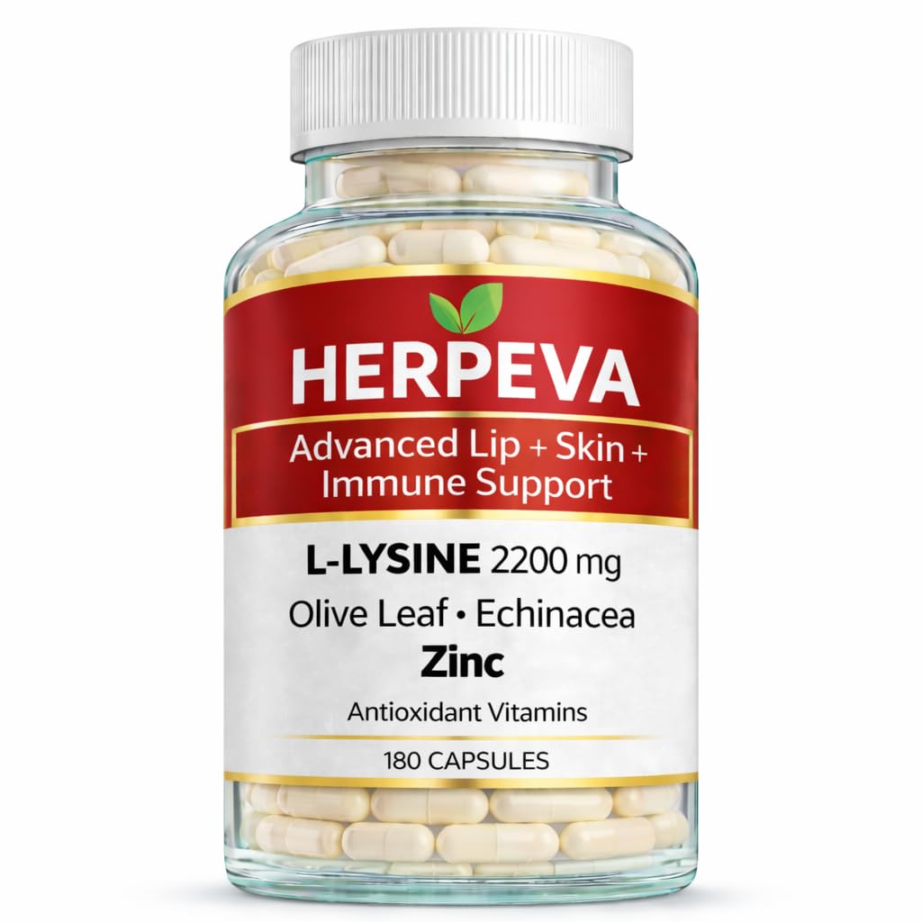 L-Lysine Cold Sore Support Powerful Immune Support – 2200mg Lysine Olive Leaf, Echinacea, Vitamin C, 1500mcg Vitamin b12, Zinc & Herbs – Daily Capsules for Overall Wellness – 180 Count