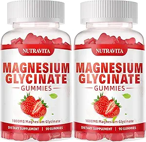 Γλυκινικό μαγνήσιο Gummys 1000mg με L-Θρεονικό, Chelated Μαγνήσιο Συμπλέγματος Κάλιο Συμπλέγματος με VitD, B6, CoQ10, Ασβέστιο,Supports για τη μνήμη, την ηρεμία, Mood - 180 Gummies Φράουλα