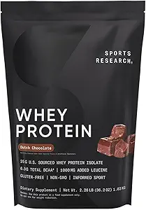 Sports Research Whey Protein Isolate - Sports Nutrition Protein Powder 25g per Serving - 2.27lb Bag Whey Protein - Ολλανδική σοκολάτα Bulk Protein Powder, 25 Servings