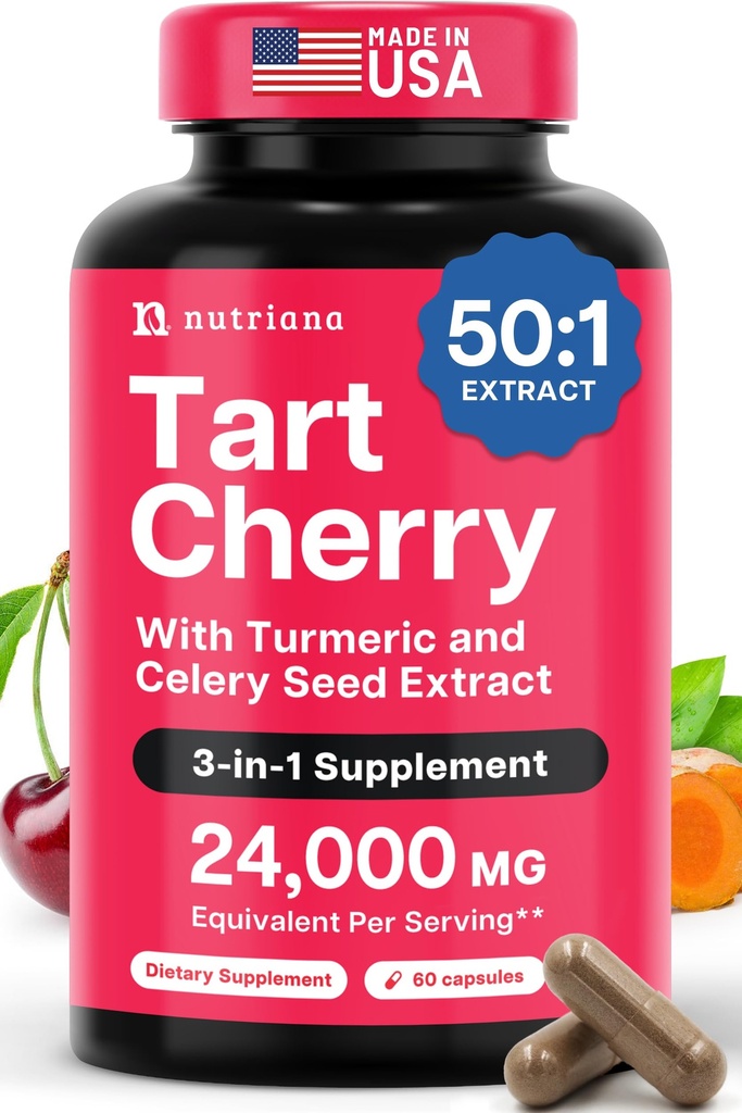 3 1 Tart Cherry Extract Capsules with Turmeric & Celery Seed for Feet & Ortak Destek Uric Acid Flush Cleanse & Purge Pills, 60 Veggie Capsules ABD'de Üretildi