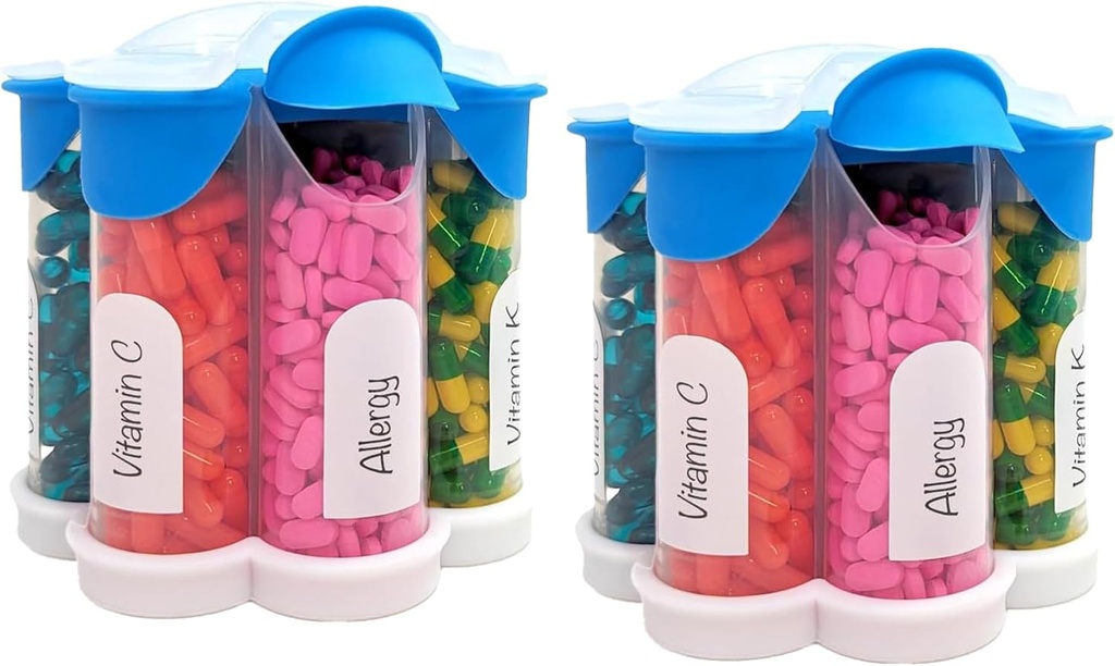Extra Large Pill Organizer Καθημερινά, εβδομαδιαία, μηνιαία μπουκάλι συμπλήρωμα, χαριτωμένο Blossom Pill Dispenser με 7 XL διαμερίσματα (2 πακέτο Combo) (Light Blue 2 Pack)