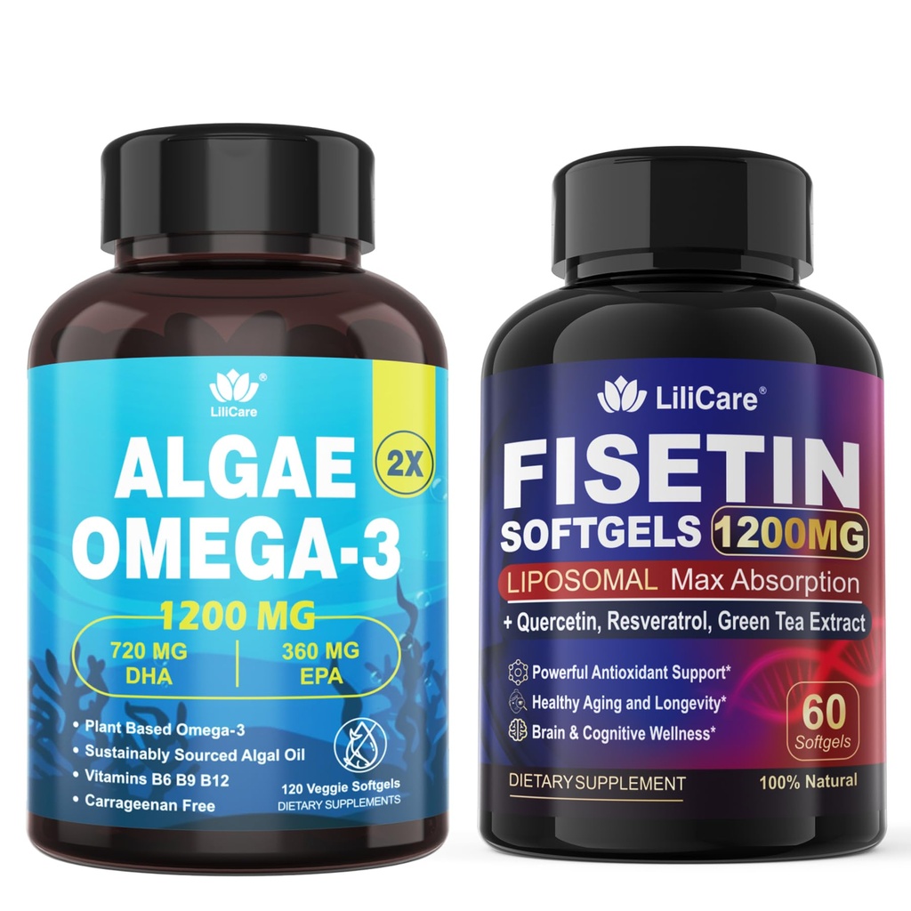 LILICARE Fisetin Supplement + Vegan Omega-3 Algae Oil