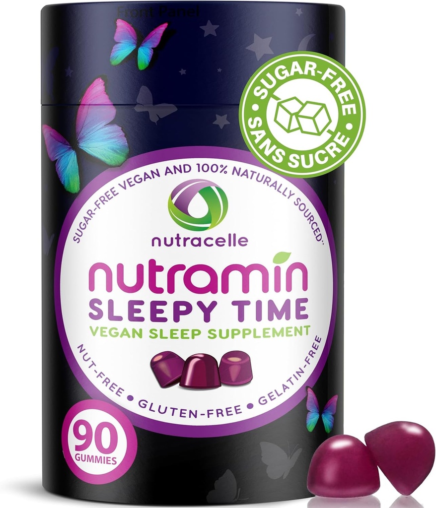 Nutramin Sleepy Time Gummy: The Vegan, Sugar-Free, Natural Melatonin 5 mg for Longer Deeper Sleep - No Next-Day Grogginess, Non-Habit Form Delicious & Drug-Free Alerji-Safe Herbal Sleep Gummiesnin 5 mg