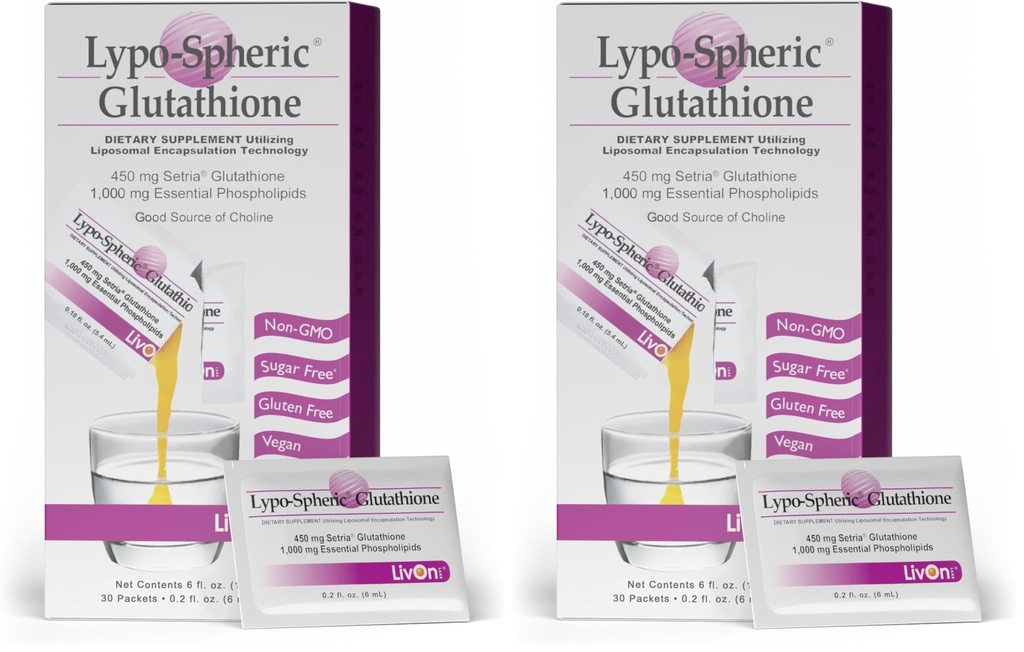LivOn Laboratories Lypo-Spheric Glutathione - 60 Packets – 450 mg Glutathione Per Packet – Liposome Encapsulated for Maximum Bioavailability – Professionally Formulated – 100% Non-GMO