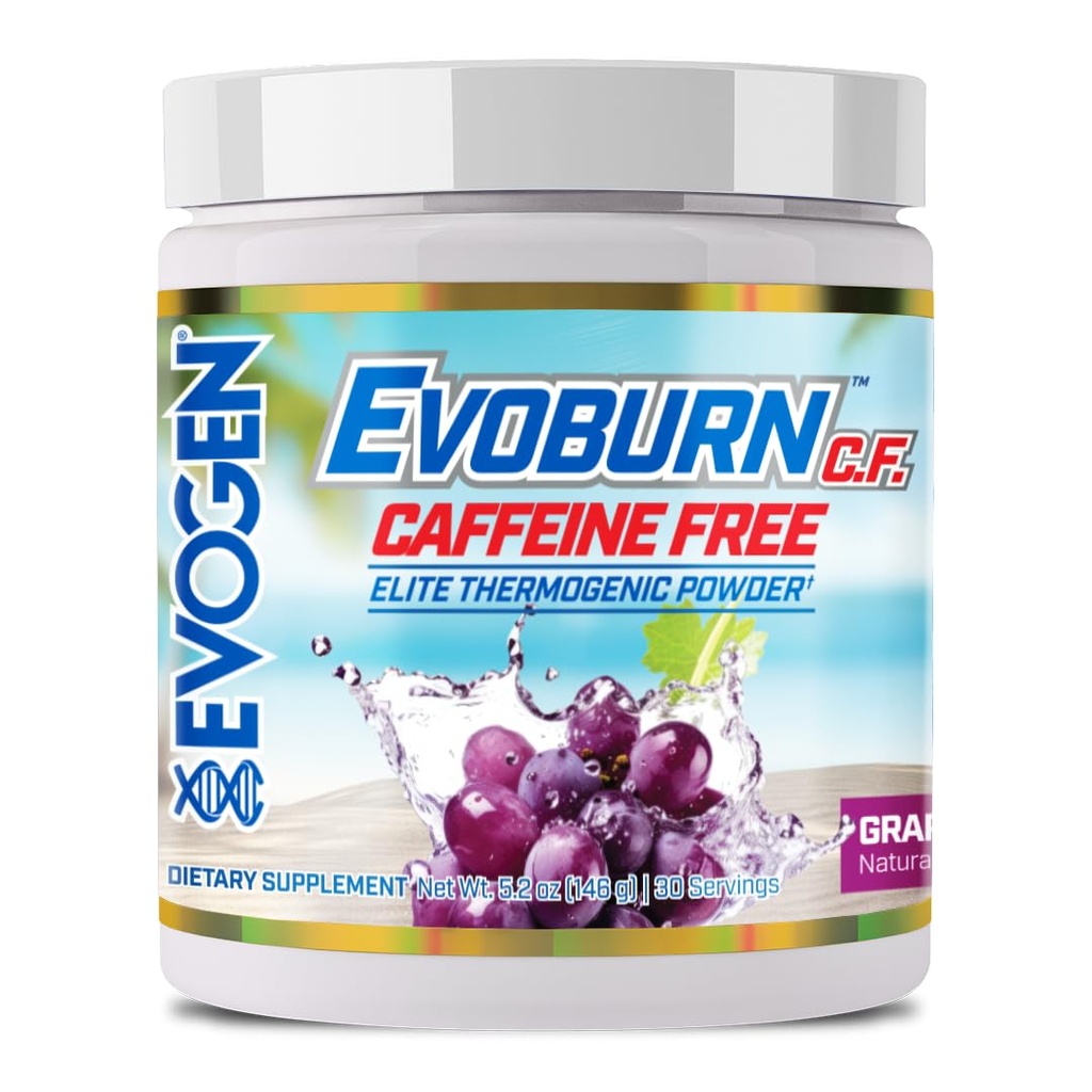 Evogen Evoburn Caffeine Free- Thermogenic Fat Burner for Men & Women | Energy & Focus | Advanced Metabolism Booster Fat Burner Formula with MitoBurn & Caffeine | Grape Blast | 30 Servings