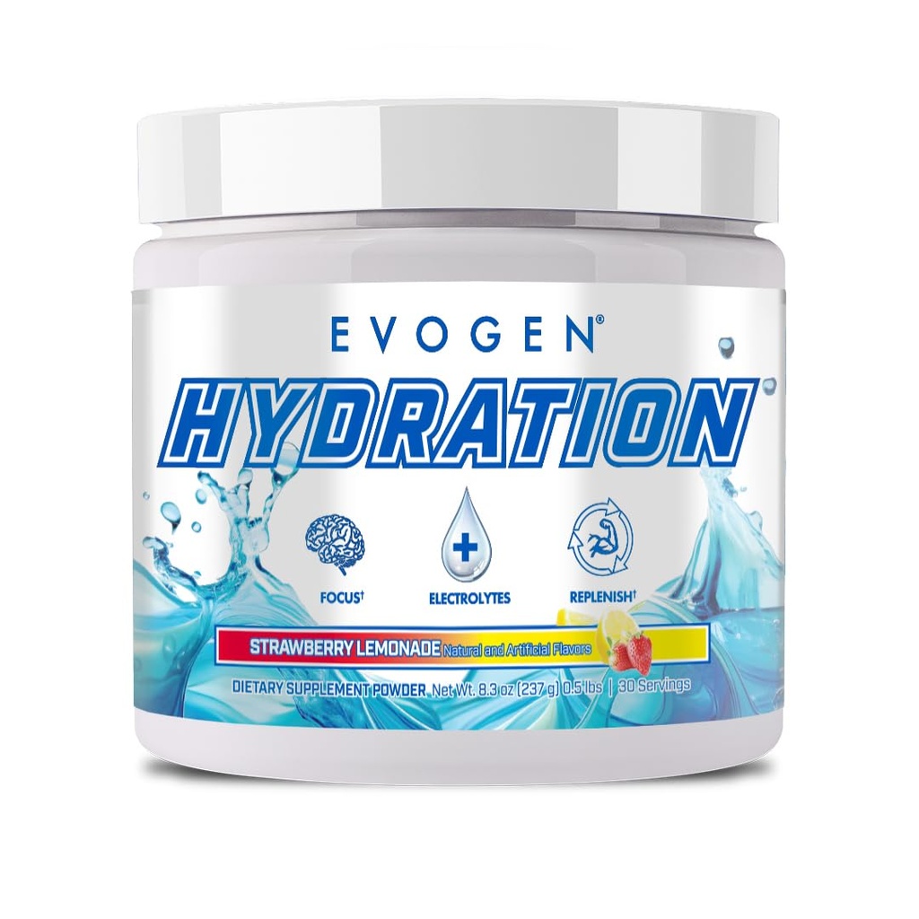 Evogen Hydration - Electrolytes Powder | Sugar-Free Electrolyte Powder Supplement for Hydration, Energy, and Recovery | Coconut Water, B Vitamins, Potassium | Strawberry Lemonade | 30 Servings