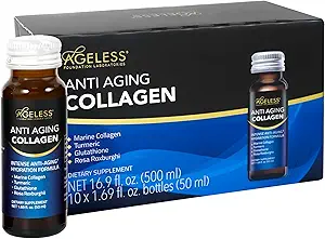 Men & Women için yaşsız Ultra Anti Aging Liquid Collagen, Marine Collagen, Turmeric, Glutathione ve Rosa Roxburghii, Multi Vitamins, Skincare, Hydrating & Revitaling Formula - 50 ml (10 Count)