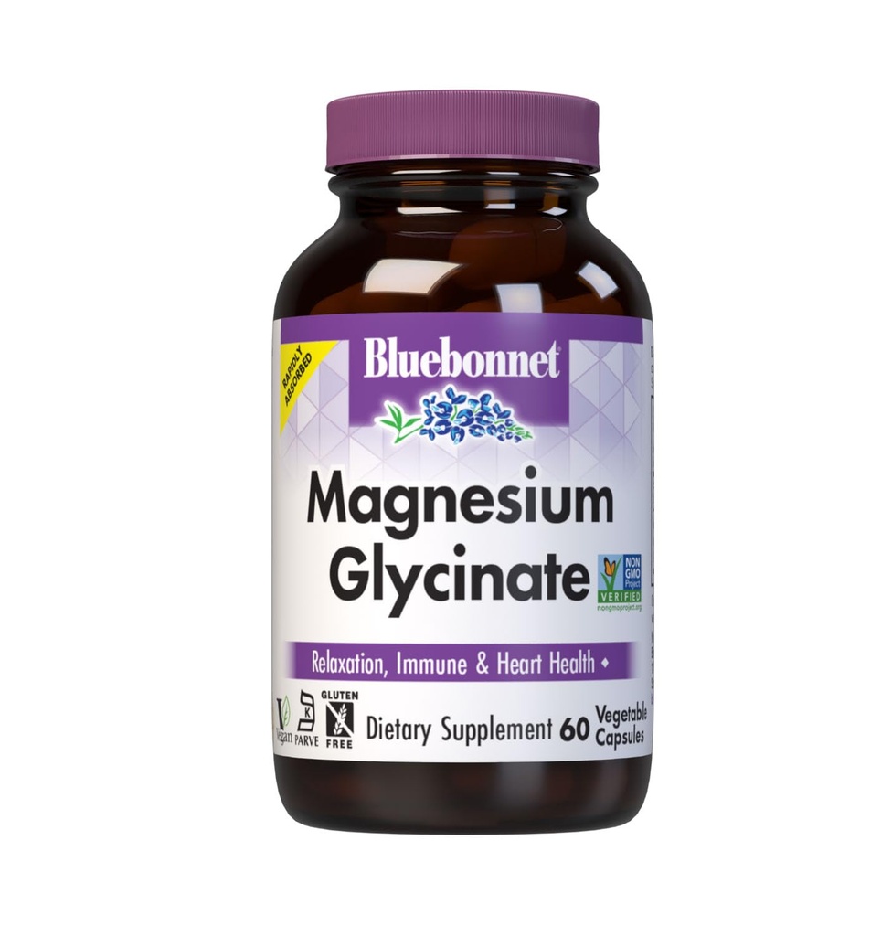 Bluebonnet Magnezyum Glycinate, Enerji Üretimi*, Enzyme Fonksiyonlu*, Non-GMO NSF, Vegan, Kosher sertifikalı, Gluten-Free, Soy-Free, Dairy-Free, 60 Sebze Capsules, 15 Servisler
