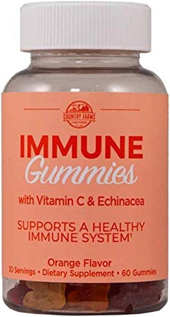 Country Farms Immune Gummies with Vitamin C & Echinacea, Supports Health Immune System, Rich in Antioksis, Delicious Orange Flavor, 60 Kont, 30 Hizmet