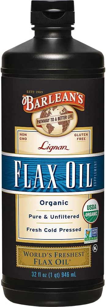 Barlean'ın Organik Lignan Omega 3 Erkekler ve Kadınlar için Yağlı Sıvı Tamam, Soğuk Basın Flax Tohumları, 7230 mg ALA Fatty Acid, Vegan ve Gluten Free, 32 ozzz