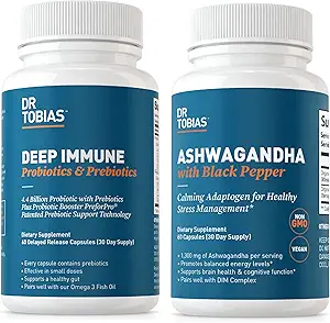 Dr. Tobias Deep Immune Probiotics & Prebiotics and Ashwagandha Κάψουλες, Υποστηρίζει Digestion, Ενέργεια & Ανοσολογική Υγεία, Μη ΓΤΟ