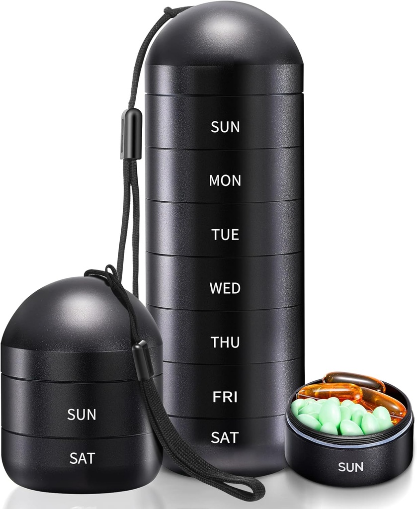 Zannaki Weekly Pill Organizer 7 Day 2 Times a Day, Portatif Metal Seyahat Suları AM PM Pill Box,Large Pill Case Konteyner, BPA Ücretsiz Günlük Tıp Vitamini, Fish Oil, Supplement