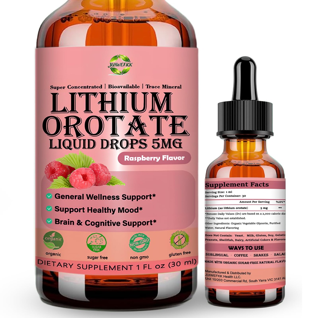 Pure Lithium Orotate Liquid Drops 5mg, Low Dose Lithium Brain Supplement for Cognitive Memory Mood Behavior, High Bioavailability Liquid Lithium-Orotate Drops for Kids Adults Vegan Non-GMO