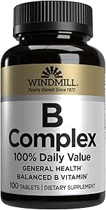 Windmill Natural Vitamins B Complex (100% Καθημερινή Αξία), Ενίσχυση της παραγωγής ενέργειας και την προώθηση του μεταβολισμού, 100 δισκία, 100 εξυπηρετούν
