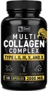 Multi Collagen Pil Pills (Types I,II,III,V,X Grass) Fed Collagen Pills (180 Capsules) - Hydrolysate Collagen Protein Mix for Hair, Skin, Nails, and Joint Support - Collagen Pills for Women