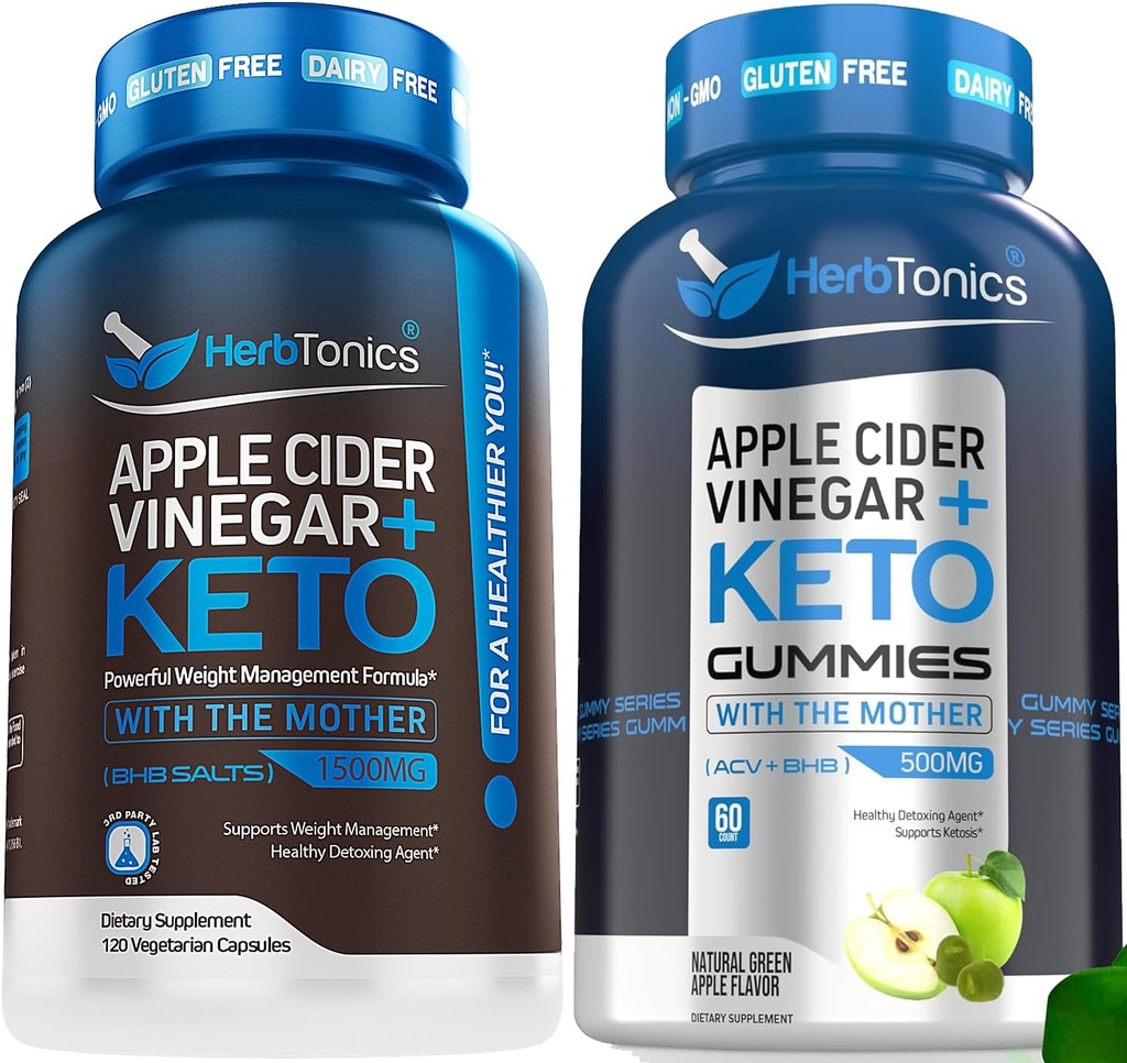 Herbtonics Apple Cider Vinegar Capsules with Keto BHB - Destekler Digestion, Detox ve Metabolism for Women and Men, Sugar-Free, Keto Formula.