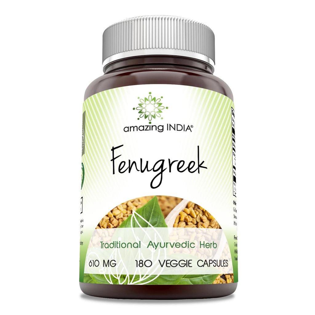 Amazing India Fenugreek Seed Extract 610 mg 180 Veggie Capsules Supplement | Non-GMO | Gluten Free