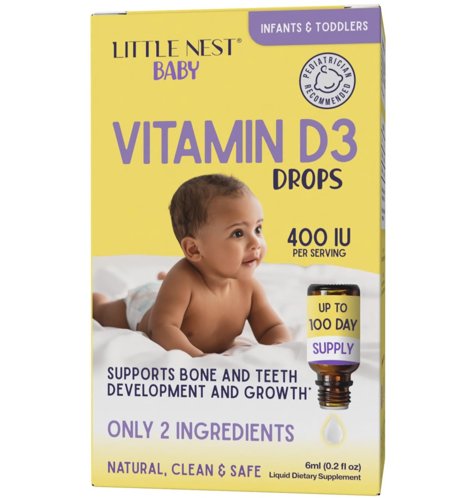Baby Vitamin D3 Drops – 400 IU per Dose | Natural & Clean Formulation for Infants & Toddlers | 100 Day Supply
