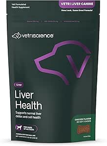 VetriScience Liver Health Chews with Milk Thistle, Vetri Liver Detox Supplement for Dogs, Turmeric and Artichoke Leaf for Liver Support and Detoxification, Chicken, 60 Count