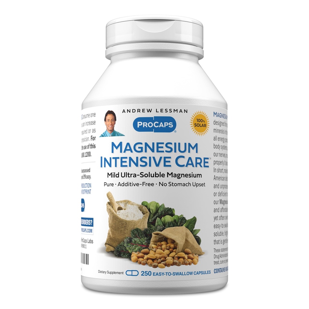 Andrew Lessman Magnesium Intensive Care 250 Capsules – 200mg Mild Ultra-Soluble Magnesium, Supports Nerves, Muscles, Brain and Heart, No Additives, Gentle to Even The Most Sensitive Stomachs