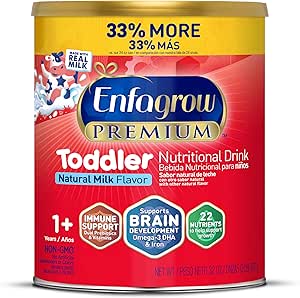 Enfagrow Premium Toddler Beslenme İçme, Gerçek Süt ile Yapıldı, Beyin-Building Omega-3 DHA, Nutrients and Prebiyotiks for growth & Immune Support, Non-GMO, Toddler Milk Toz, 32 Oz Can Can Can Can