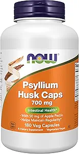 NOW Foods Supplements, Psyllium Husk Caps 700 mg with 50 mg of Apple Pectin, Intestinal Health*, 180 Veg Capsules
